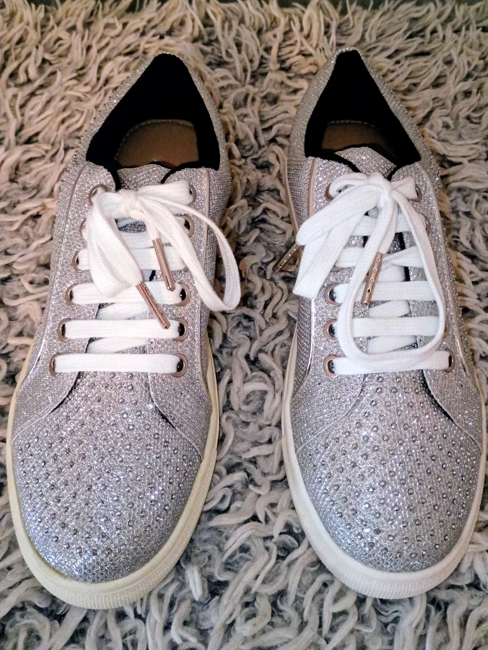 Women’s Sparkle Lace-Up Sneakers in Silver